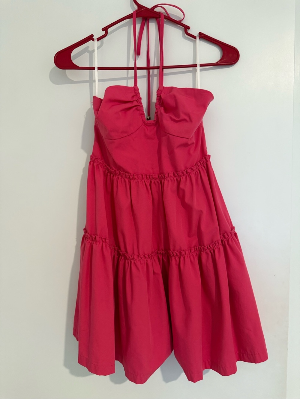 SHEIN Hot Pink Tiered Halter Mini Dress